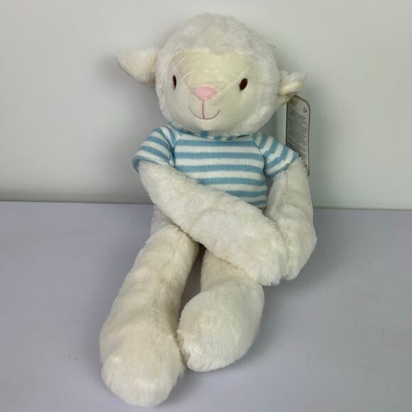 Kellytoy White Lamb Sheep Plush Blue Striped Knit Shirt Stuffed Animal Toy 18" - Picture 1 of 12